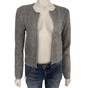 Zara Sparkling Grey Silver Sequin Knit Cardigan Sweater Size Small  NWT